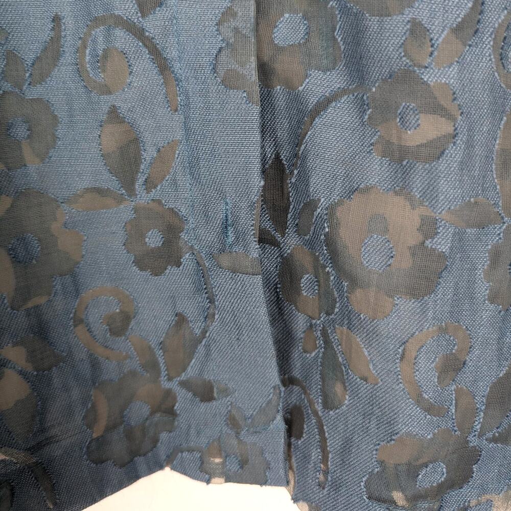 Vintage Mirasol Teal Sheer Floral Cut Out Linen Blend Button Down Blouse Medium - Picture 7 of 7